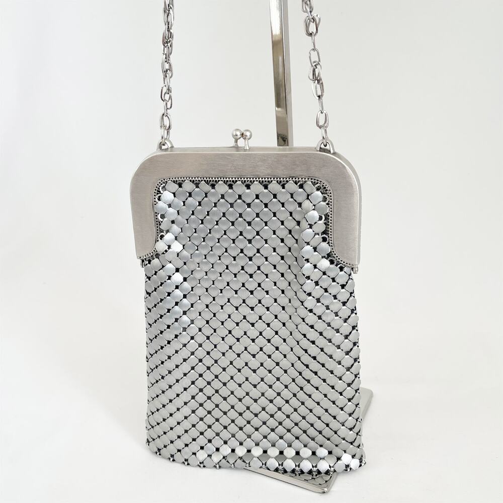 WHITING DAVIS Vintage 1960s Silver Large Mesh Handbag Shoulder Estate Purse